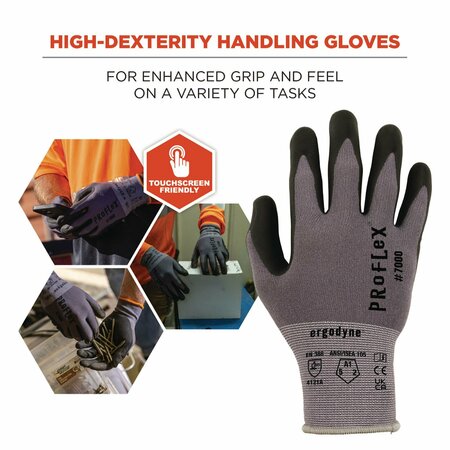 Ergodyne ProFlex 7000 Nitrile-Coated Gloves Microfoam Palm, Gray, X-Small, Pair, PK12, 12PK 10361